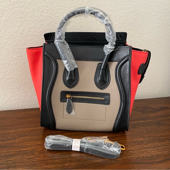 Tricolor Red Black Etoupe Micro Luggage Bag Convertible Crossbody C7-2 - Picture 13 of 13